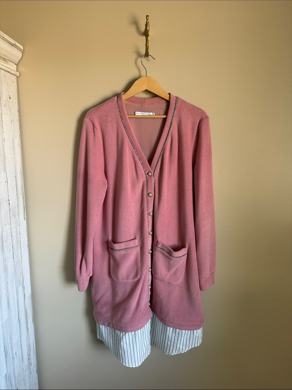 Dusty Rose Long Button-Front Cardigan with Pockets